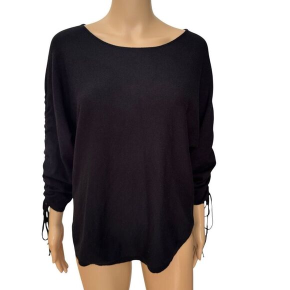 Max Studio Women's Ruched Sleeve Knit Sweater black size S NWT - Picture 2 of 8
